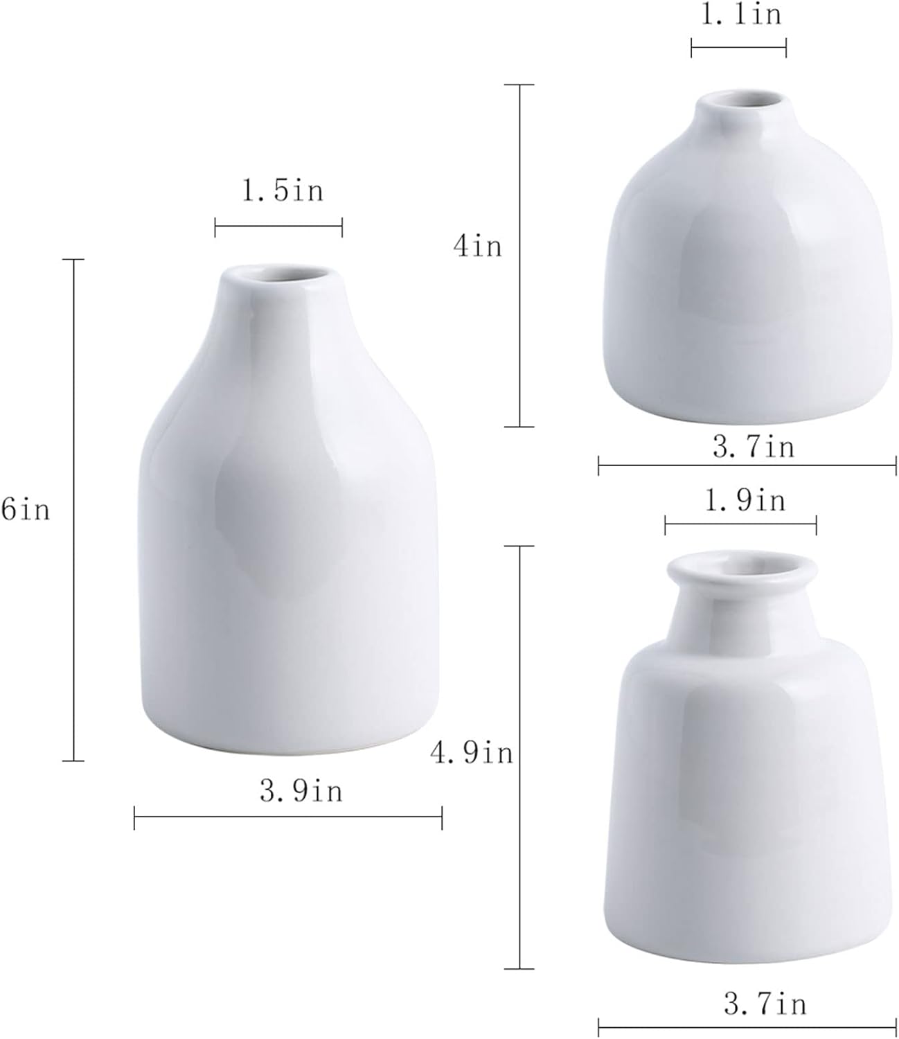 Ceramic Vases for Centerpieces, Small White Vase Set of Three for Contemporary Home Decor White Flower Vases for Weddings, Dinner Parties, and Living Rooms