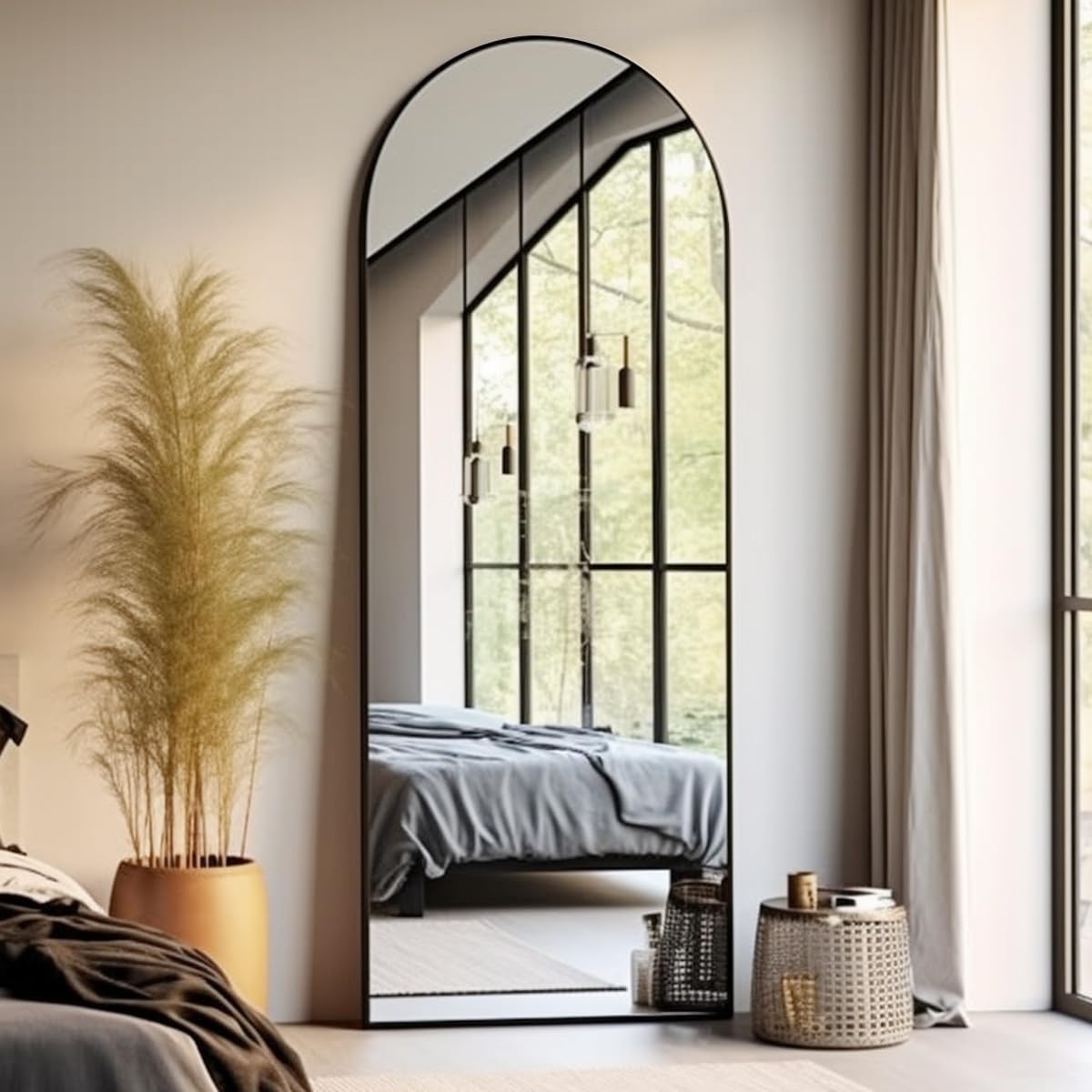 Floor Mirror, 58"×18" Arched Full Length Mirror with Stand, Standing Mirror, Full Body Mirror, Large Mirror, Arched Wall Mirror, Freestanding, Aluminum Frame