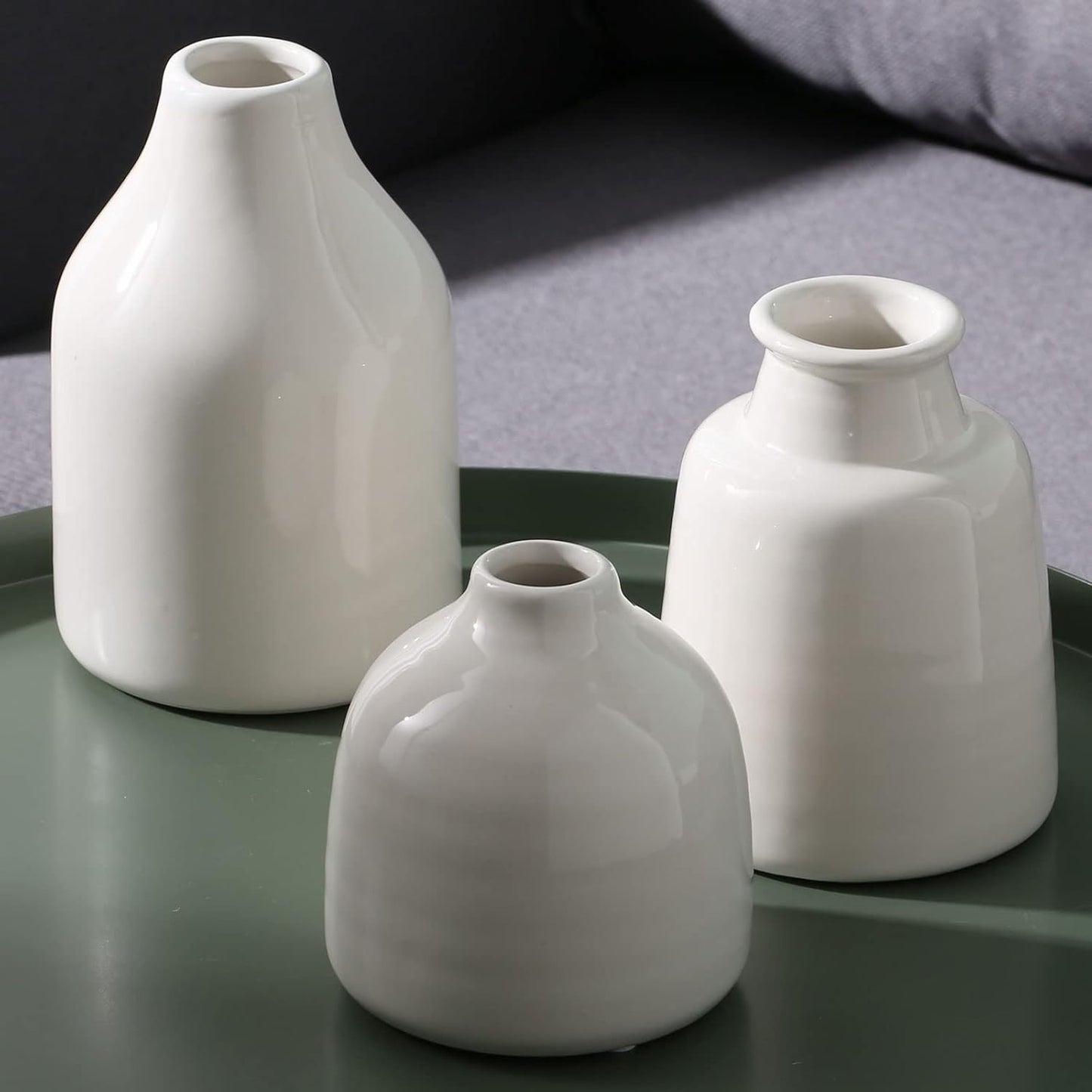 Ceramic Vases for Centerpieces, Small White Vase Set of Three for Contemporary Home Decor White Flower Vases for Weddings, Dinner Parties, and Living Rooms