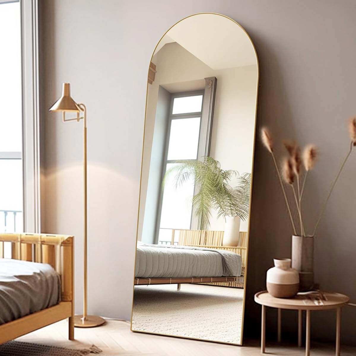 Floor Mirror, 58"×18" Arched Full Length Mirror with Stand, Standing Mirror, Full Body Mirror, Large Mirror, Arched Wall Mirror, Freestanding, Aluminum Frame