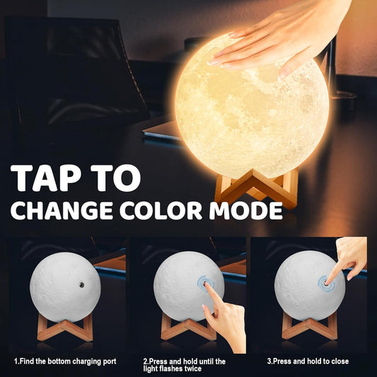 5.9-inch rechargeable moon lamp with 3D moon lights for bedrooms that may be used as stocking stuffers for children, adults, and women as well as night lights for kids.