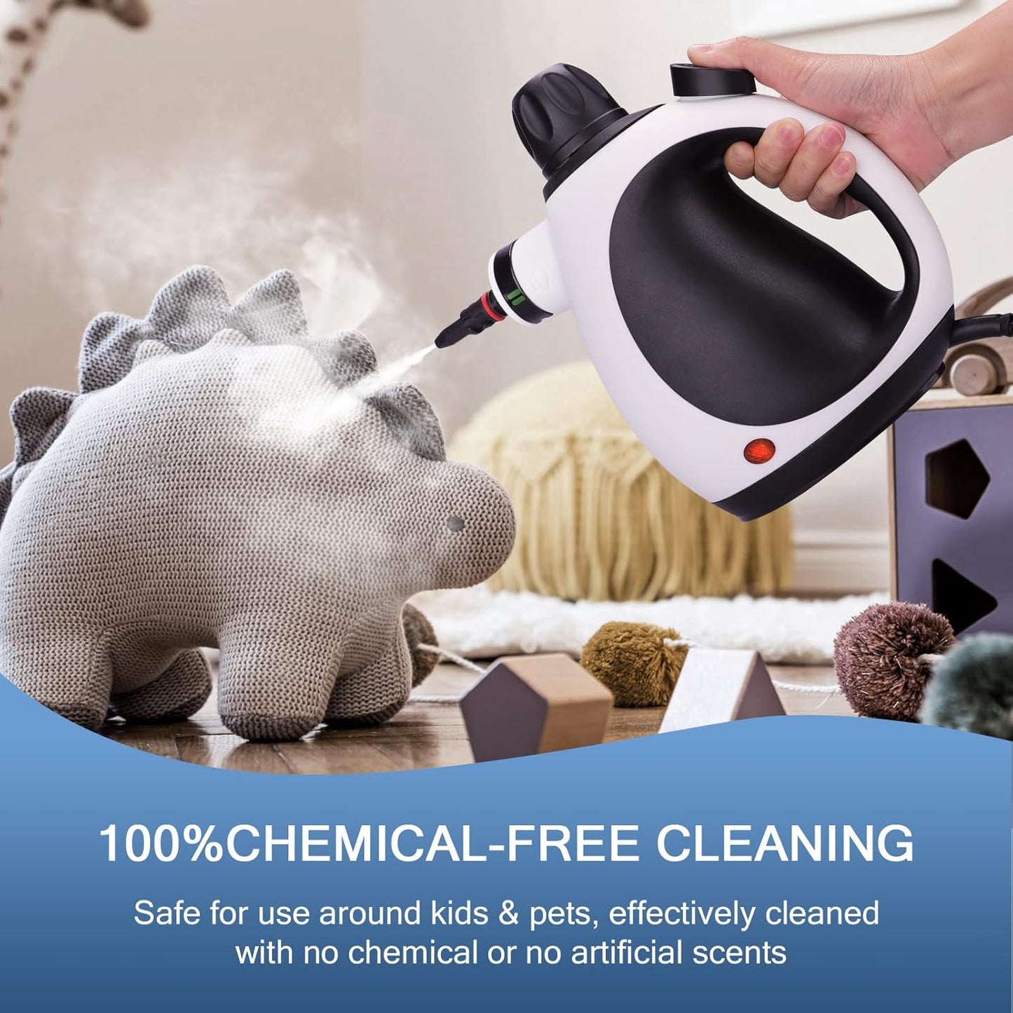 Handheld steam cleaner, home steam cleaner with ten accessory kits, multifunctional portable steamer for cleaning upholstery with a safety lock to get rid of grease, grime, and more