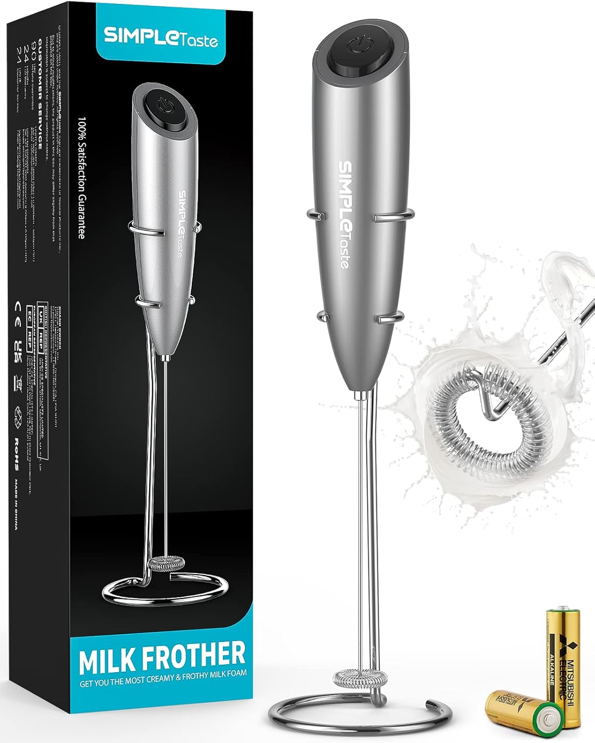 Milk Frother Portable Electric Foam Maker with Stainless Steel Whisk and Stand for Bulletproof Coffee, Latte, and Cappuccino