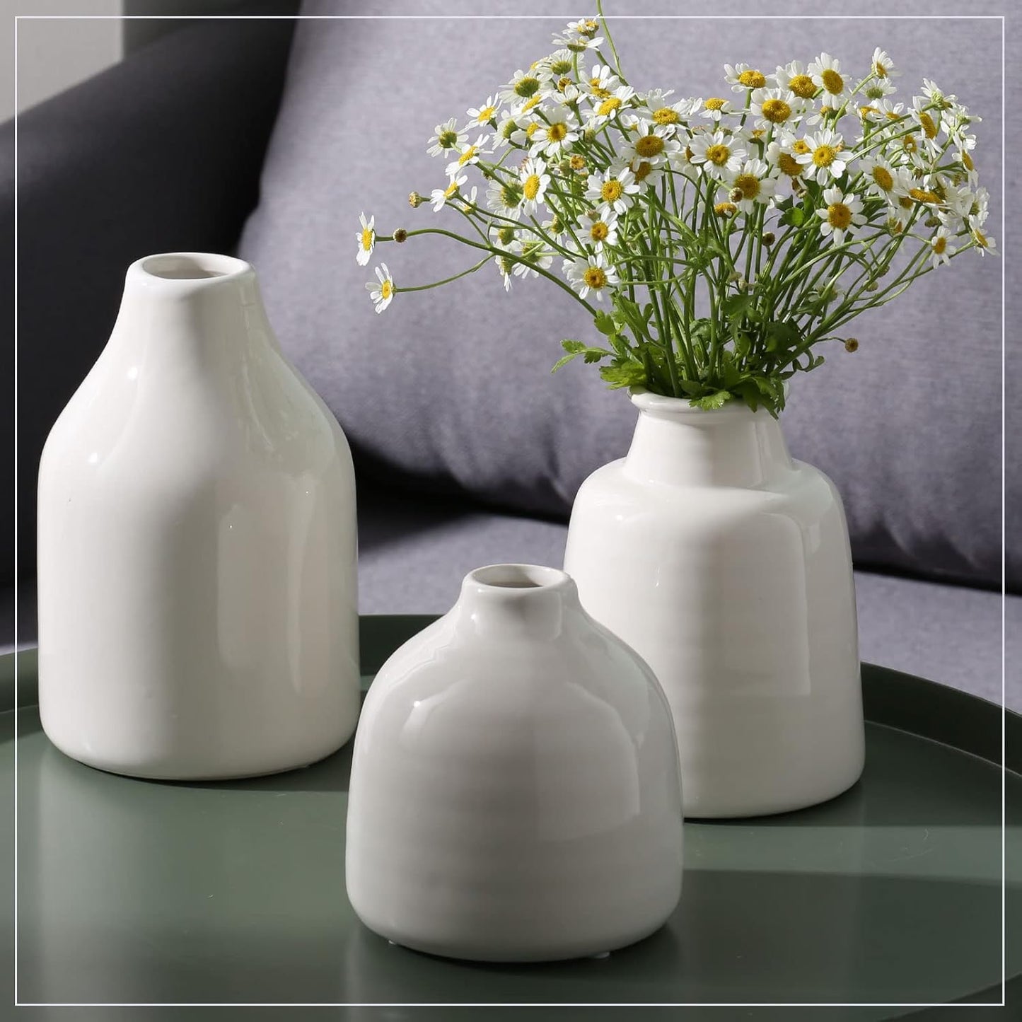 Ceramic Vases for Centerpieces, Small White Vase Set of Three for Contemporary Home Decor White Flower Vases for Weddings, Dinner Parties, and Living Rooms