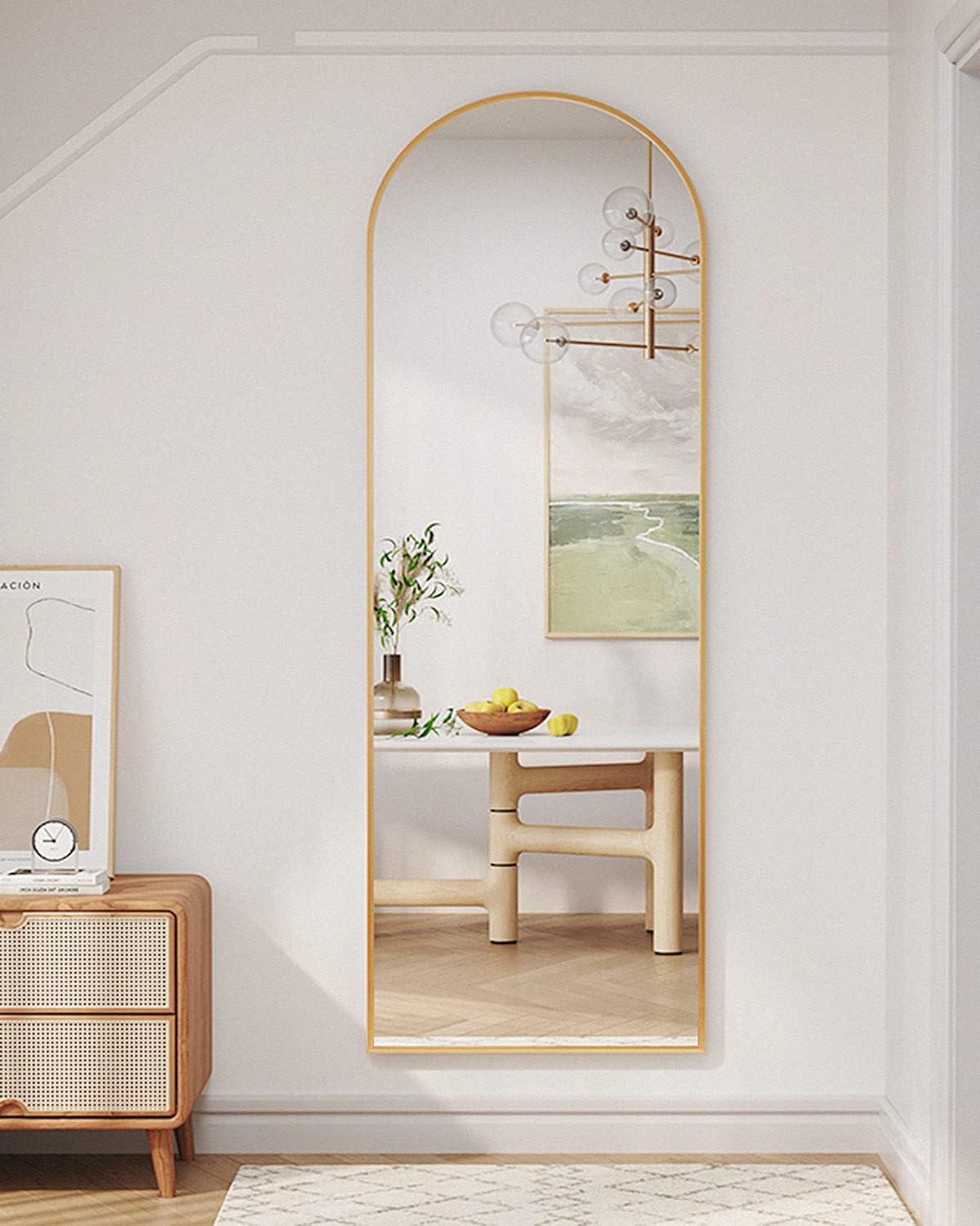 Floor Mirror, 58"×18" Arched Full Length Mirror with Stand, Standing Mirror, Full Body Mirror, Large Mirror, Arched Wall Mirror, Freestanding, Aluminum Frame