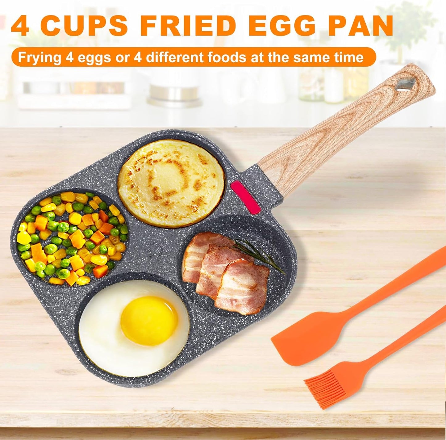 Egg Pan, Nonstick 4-Cup Pan, Aluminum Omelette Pan, Healthy Breakfast Pancake Pan, Simple-to-Clean Mini Egg Frying Pan, Fried Egg Cooker Fit for Gas Stove & Induction Cookware