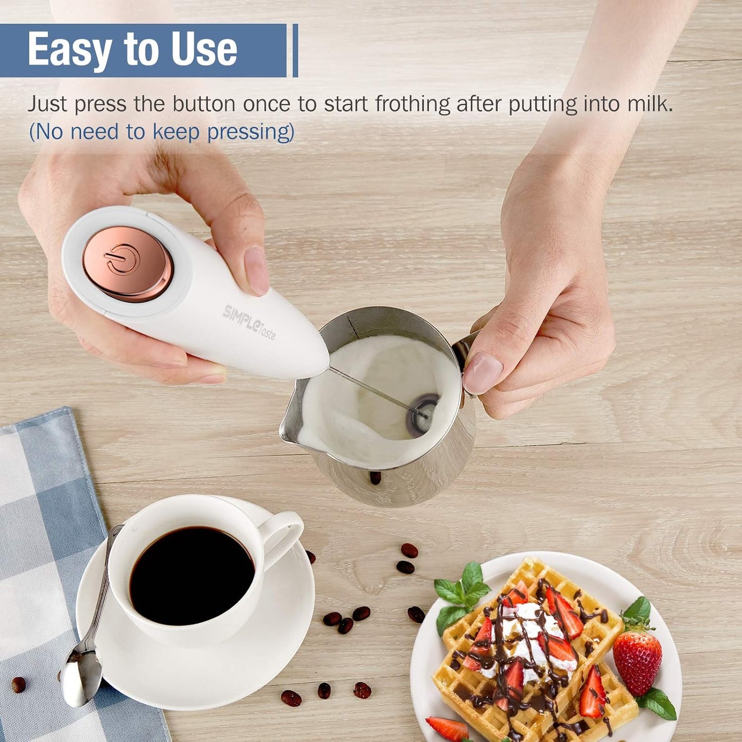 Milk Frother Portable Electric Foam Maker with Stainless Steel Whisk and Stand for Bulletproof Coffee, Latte, and Cappuccino